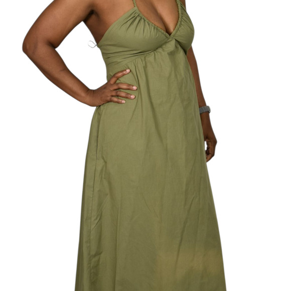 Xirena Maggie Halter Dress Green Olive Maxi Poplin Cotton Sundress Pockets XS - Picture 13 of 16